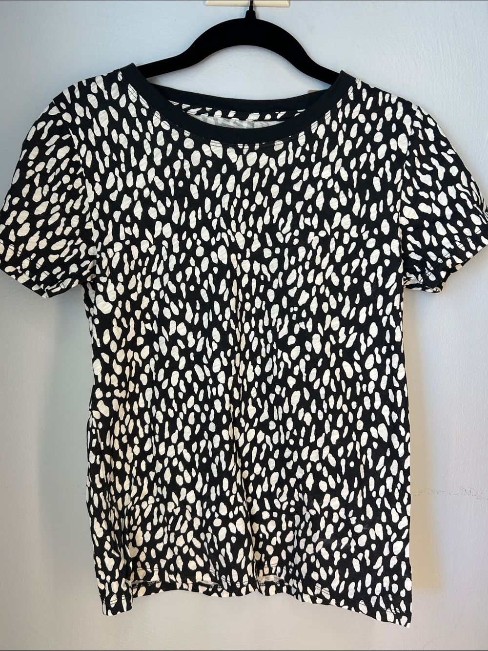 J. Crew Black and White Short Sleeve Crewneck Tee with Abstract Spot Print